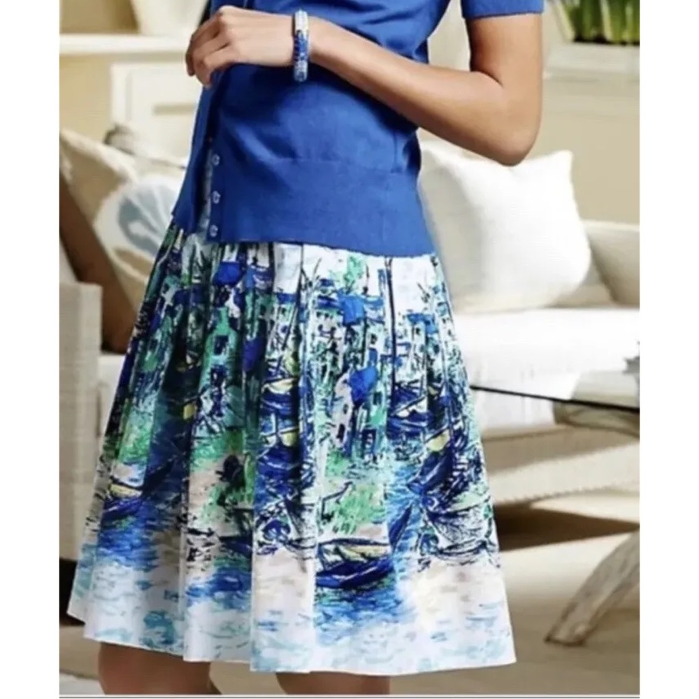 Talbots Venice Italy Boats City Scene Full A Line Skirt Sz 4